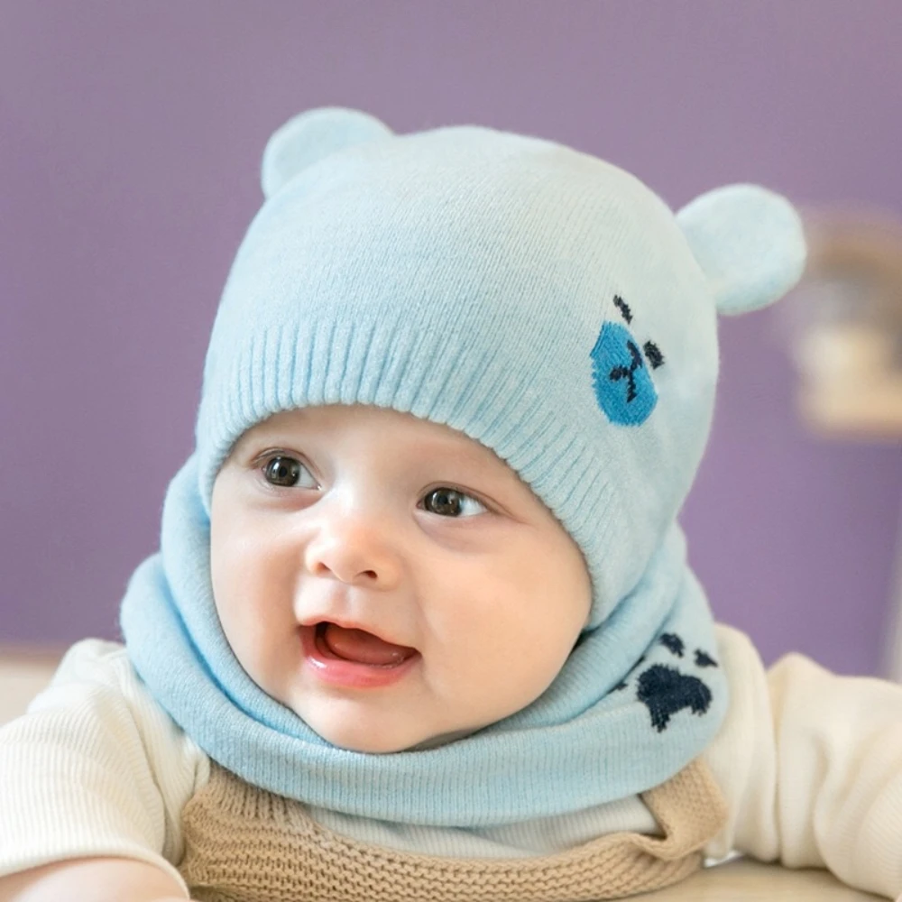 Baby Boy Girl Cute Winter Hats Scarfs Set,Toddler Warm Beanie Hat, Knit Soft Cotton Caps Scarves for Infant Kids 6-36 Months - Image 5