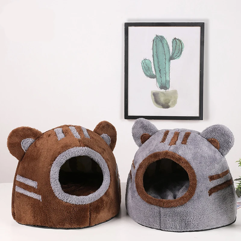Winter Deep Sleep Comfort Cat Bed Cute Bear Head Shape Nest Pets Tent Cozy Cave for Cats House Soft And Self Warming Kitten Beds
