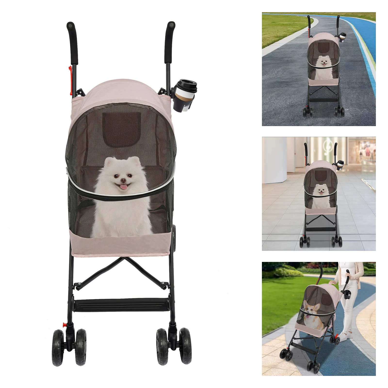 Pet Stroller for Small Dogs Cats, Lightweight Foldable Puppy Stroller with 360° Wheels, Safety Leash, 22lbs Capacity - Image 2