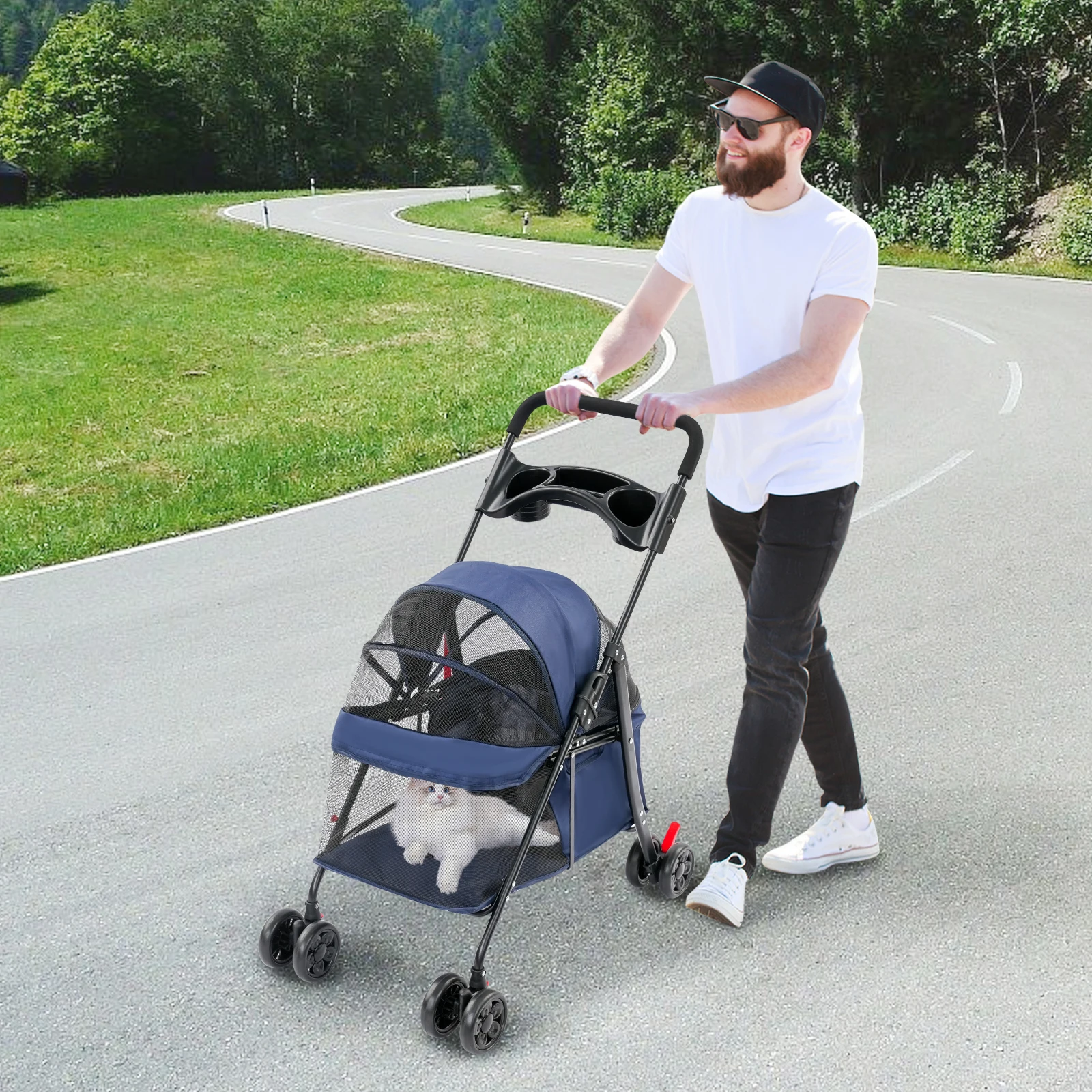 Foldable Lightweight Pet Cart For Small To Medium Dogs And Cats Outdoor Dog Walking Is Effortless - Image 3