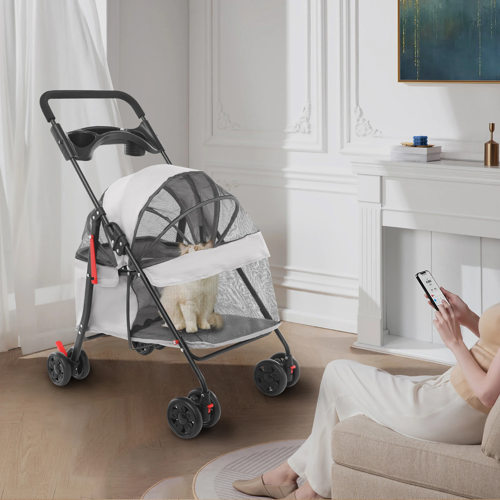 Foldable Lightweight Pet Cart For Small To Medium Dogs And Cats Outdoor Dog Walking Is Effortless