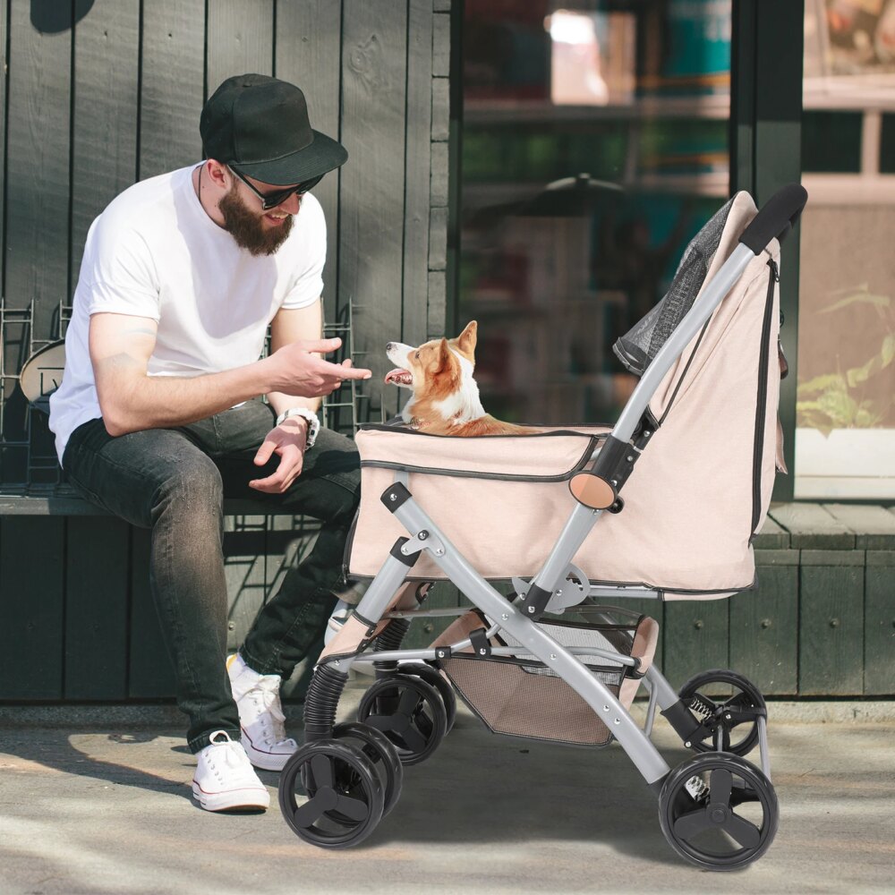 Foldable Cat Dog Stroller Detachable Easy Assembly Pet Travel Carrier W/Shock Absorption Folding Resistant to dirt