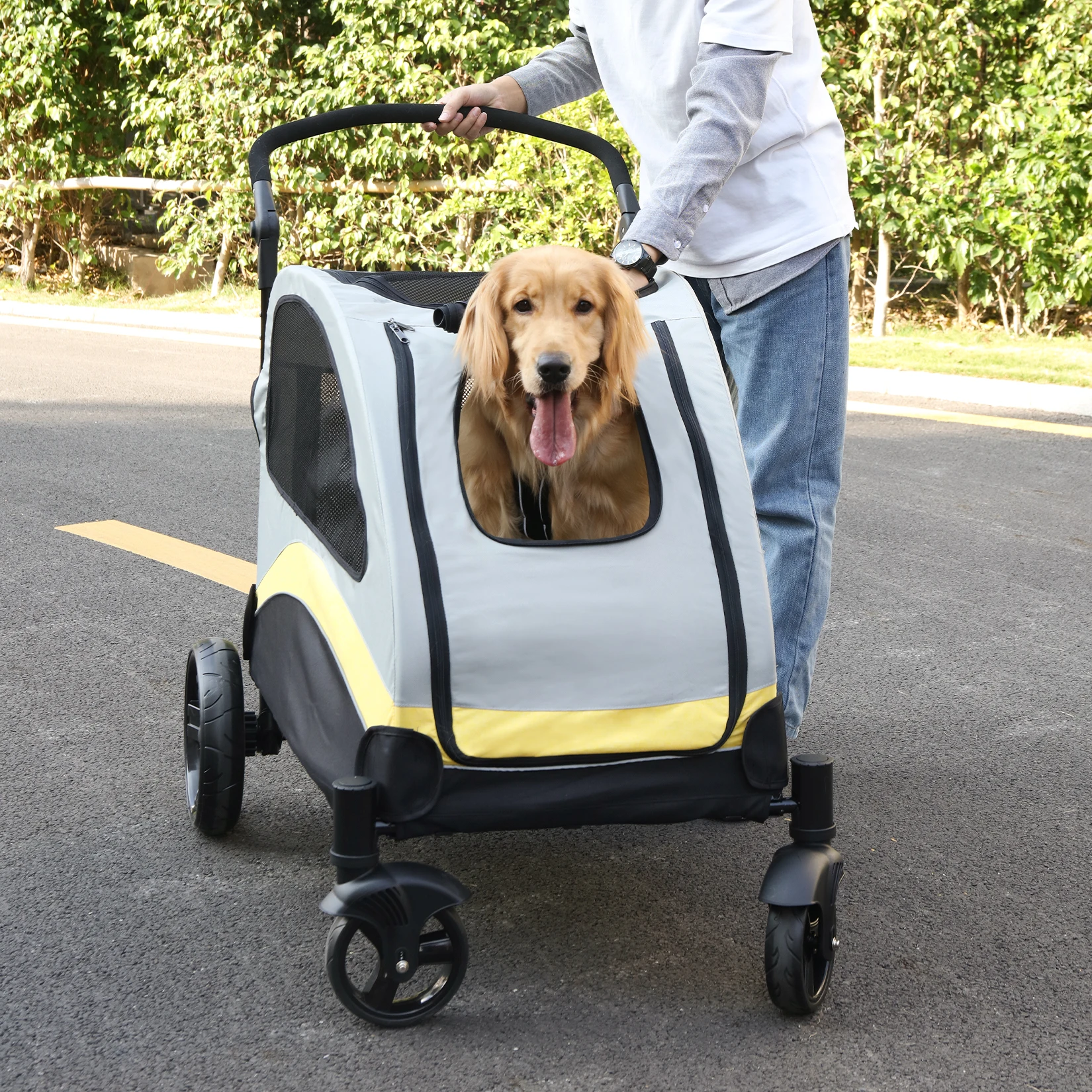 Portable Dog Stroller 4 Wheels for Large Dogs Foldable Pet Cat Travel Carriage Stroller Breathable Carrier for Outside Play - Image 4