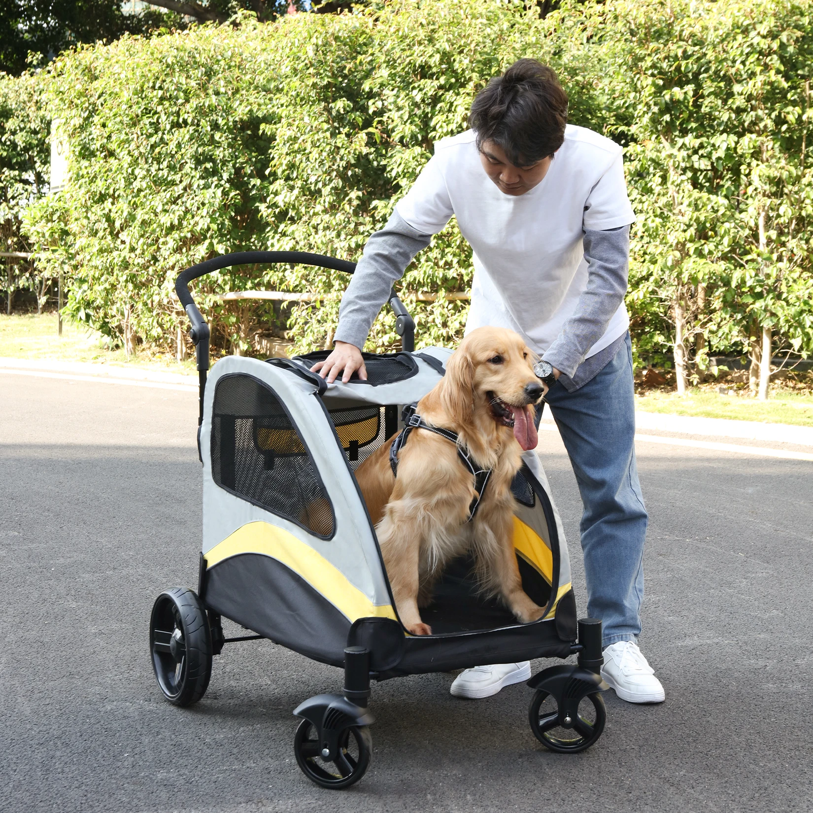 Dog Stroller Ultra-large 4 Wheels Pet Jogger Wagon Foldable Cart Travel Trolley Outdoor Animal Carrier Load Up To 55kg - Image 3