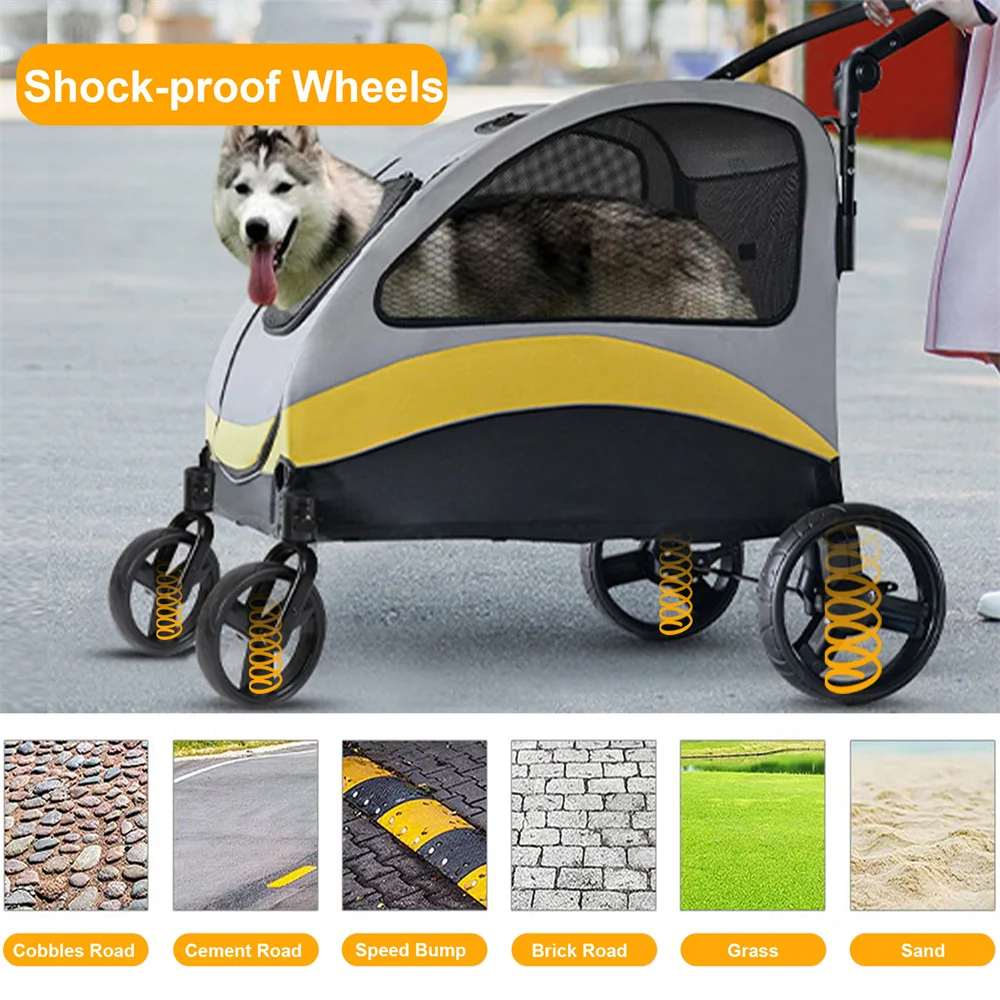 Premium Dog Stroller Pram 4 Wheel Foldable Cart Travel Walk Pet Jogger Wagon for Small Medium Large Dogs - Image 6