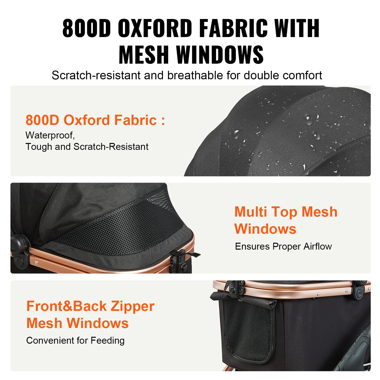 SucceBuy 66 lbs Pet Stroller Foldable Dog Puppy Stroller with Brakes Storage Basket Detachable Carrier for Small to Medium Dogs - Image 4