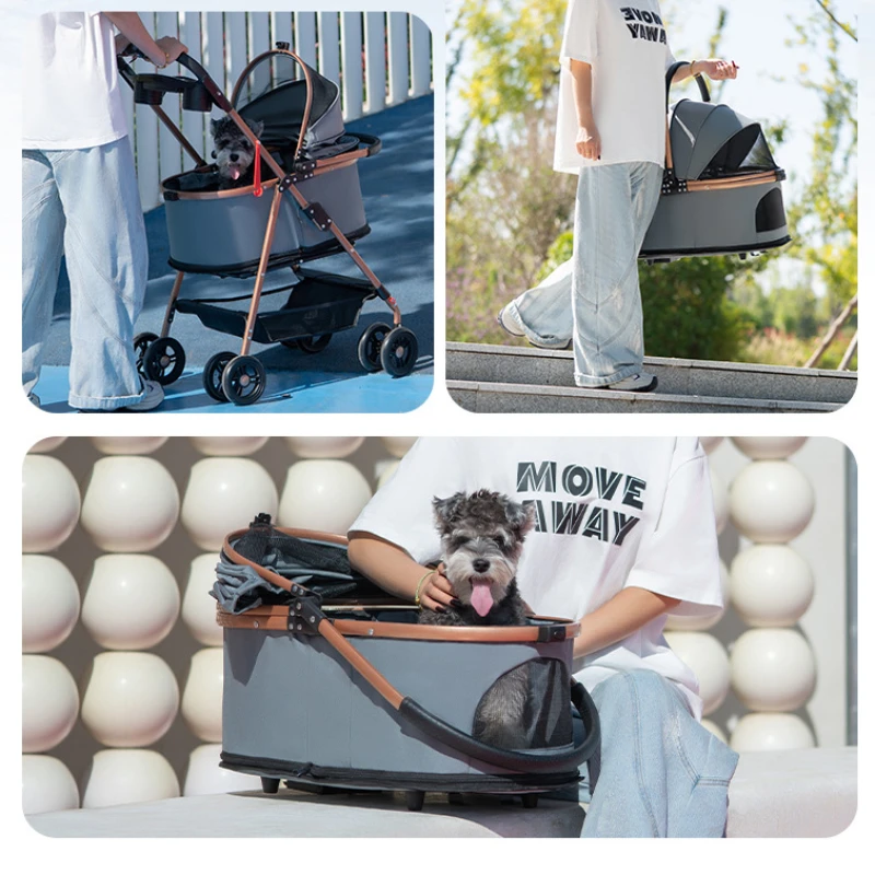 3 in 1 Folding Pet Stroller Detachable Carrier Easy Lock Canopy 30lbs for Medium Dogs Small Dogs Cats - Image 6