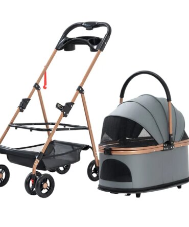 3 in 1 Folding Pet Stroller Detachable Carrier Easy Lock Canopy 30lbs for Medium Dogs Small Dogs Cats