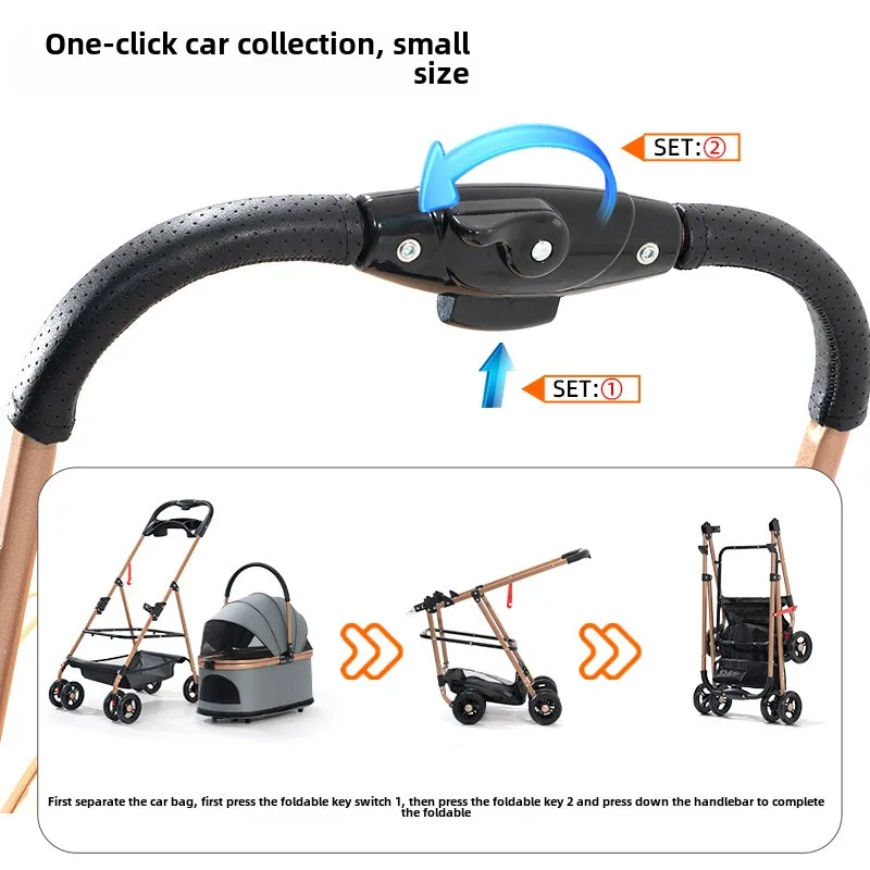 3 in 1 Folding Pet Stroller Detachable Carrier Easy Lock Canopy 30lbs for Medium Dogs Small Dogs Cats - Image 4