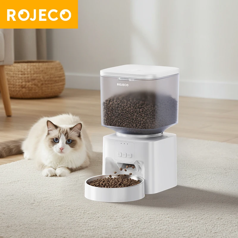 ROJECO 4.5L Automatic Pet Feeder WIFI Smart Cat Food Kibble Dispenser APP Remote Control Auto Dog Pet Food Feeding Bowl Supplies