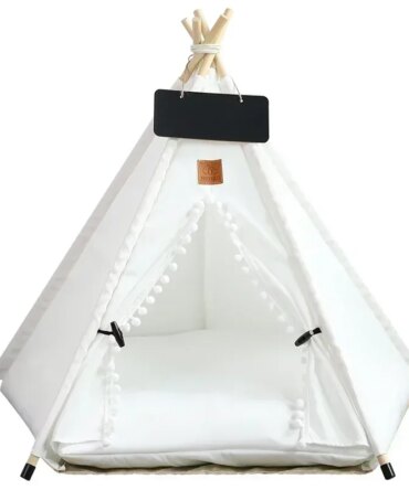 Pet Teepee Tent for Cats and Dogs Portable Removable Washable Dog House Indoor Puppies House with Cushion and Blackboard Cat Bed