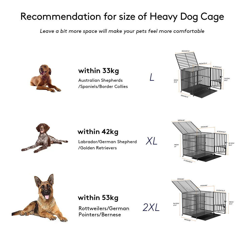 XXL Large Heavy Duty Dog Crate Strong Pet Cage Tear Resistant Square Tube Metal Kennel Playpen with Lockable Wheels and Tray - Image 5