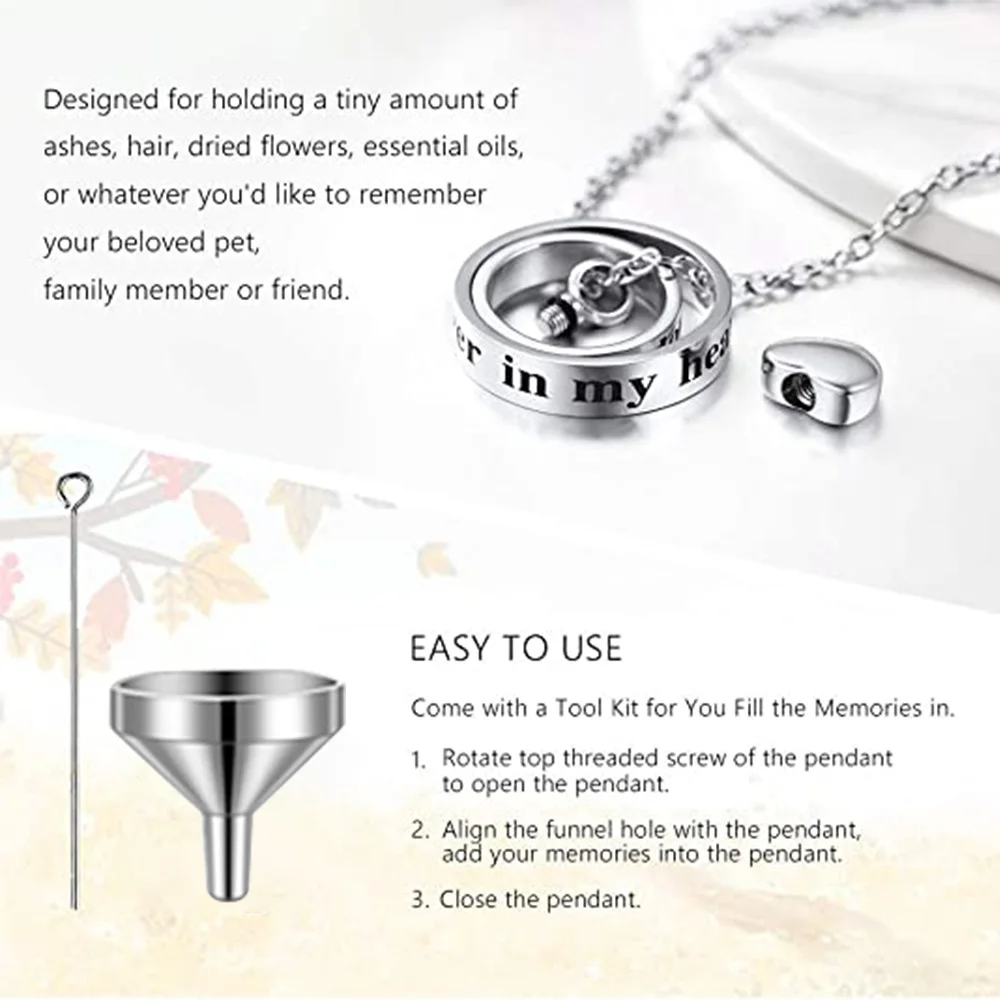 Heart Urn Necklace for Ashes Stainless Steel Cremation Necklace with Heart Waterproof Ashes Necklace Memorial Keepsake - Image 5