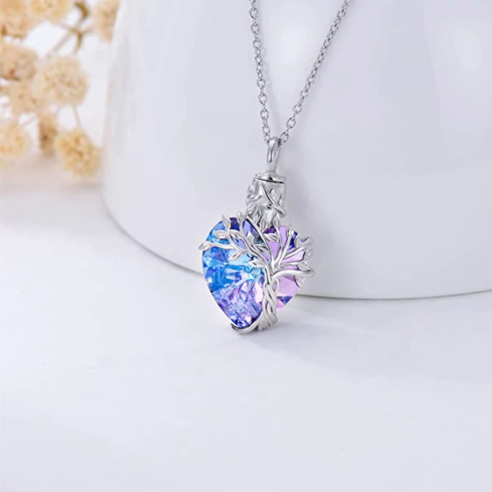 Heart Tree of Life Urn Necklace for Ashes Silver Cremation Jewelry with w/Funnel Filler Memorial Jewelry Gifts for Women Girls - Image 3