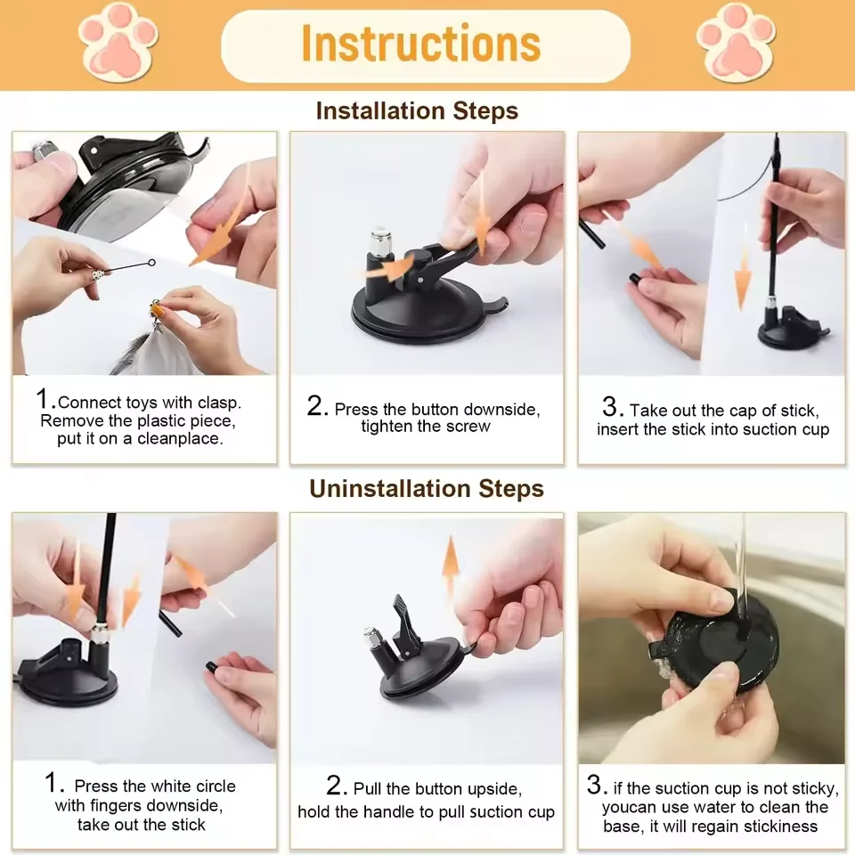 Cat Toy Cat Teaser Stick With Bell Extended Rod Suction Cup Self High And Durable Bite Teaser Tool Replaceable Feather Head - Image 5