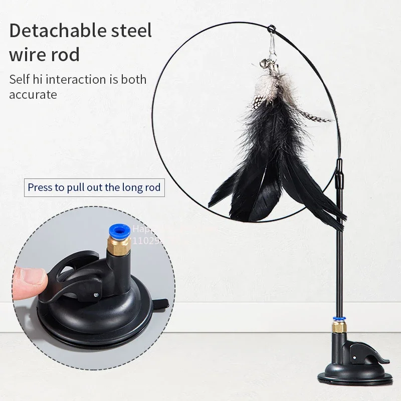 Cat Toy Cat Teaser Stick With Bell Extended Rod Suction Cup Self High And Durable Bite Teaser Tool Replaceable Feather Head - Image 3