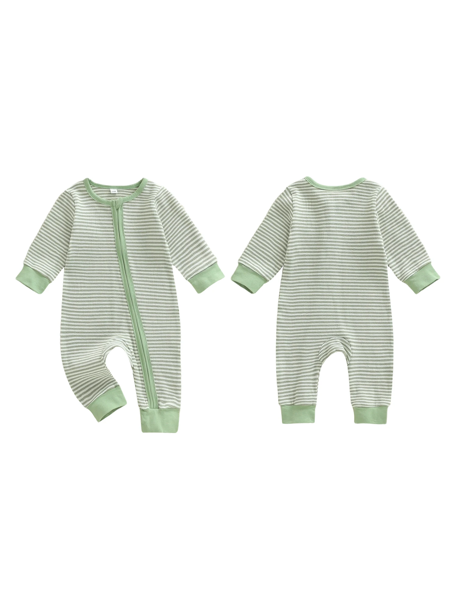 Infant Boy Striped Long Sleeve Zip Up Romper with Round Neck and Full Length Jumpsuit for Baby Boy - Image 4