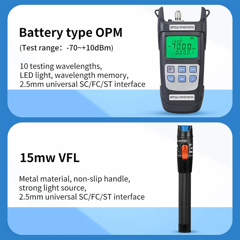 Fiber Optic Tool Kit With S-6C Fiber Cleaver Optical power meter(OPM) 15mW Visual fault locator(VFL) Fiber Stripper FTTH Tools - Image 3