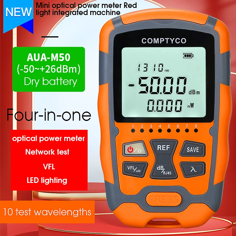 COMPTYCO AUA-M50 Mini OPM 4 in 1 Multifunction Optical Power Meter Visual Fault Locator Network Cable Test Optical Fiber tester