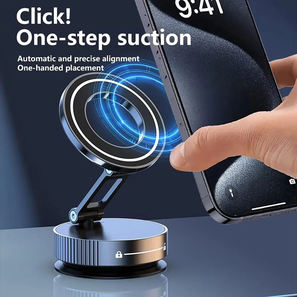 Car Mount Electric Vacuum Magnetic Holder Foldable Strong Suction Stand Cell Phone For iphone 12 13 14 15 16 17 Live Streaming - Image 5