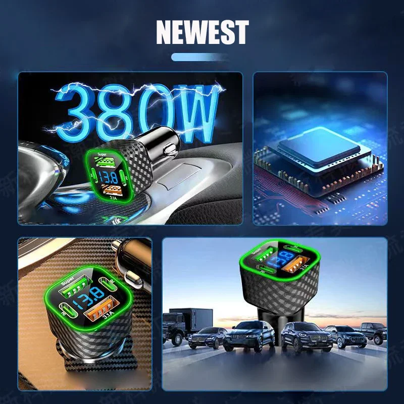 UYUXIO USB C Car Phone Charger Dual PD 4 in 1 with Voltage Display Super Fast Charge Adapter for iPhone Xiaomi Oppo Vivo Samsung - Image 6