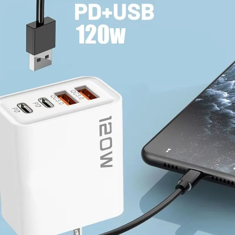120W 4 Port USB Type C Charger Fast Charging Data Cable USB Phone Charger Adapter for Samsung IPhone Xiaomi Huawei Wall Charger - Image 5