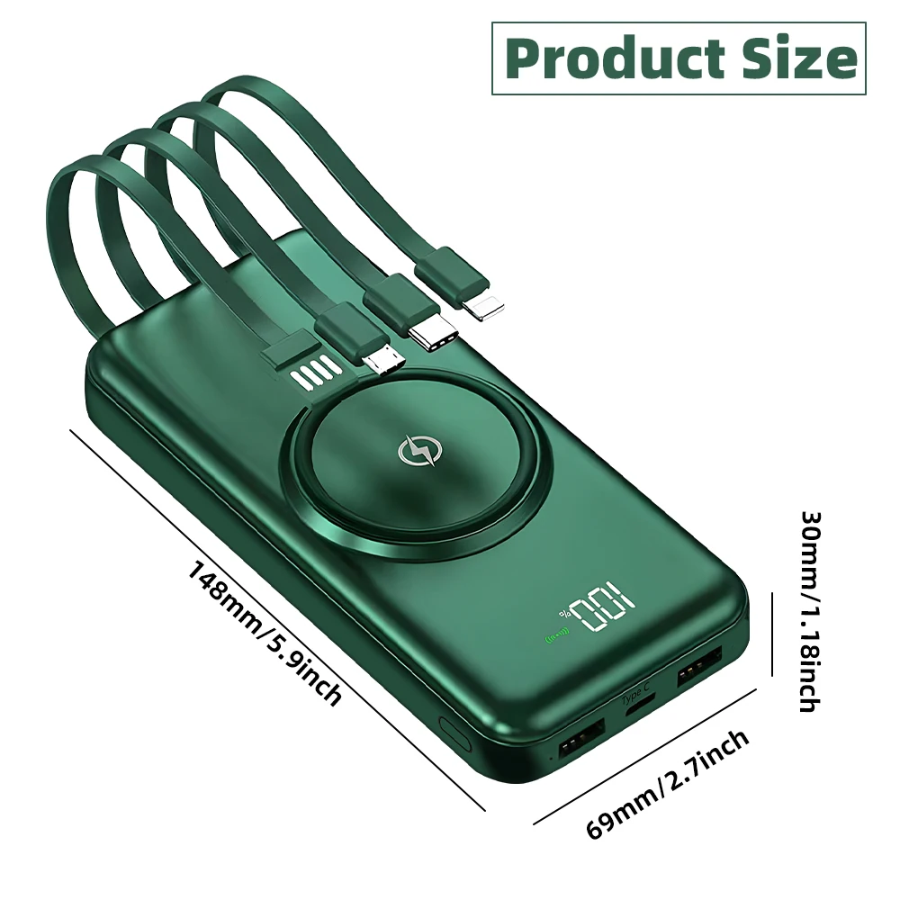 20000mAh Wireless Power Bank Fast Charging Built-in Quad Power Cable Mobile Phone Charger For Iphone 13 14 15 Xiaomi Samsung - Image 6