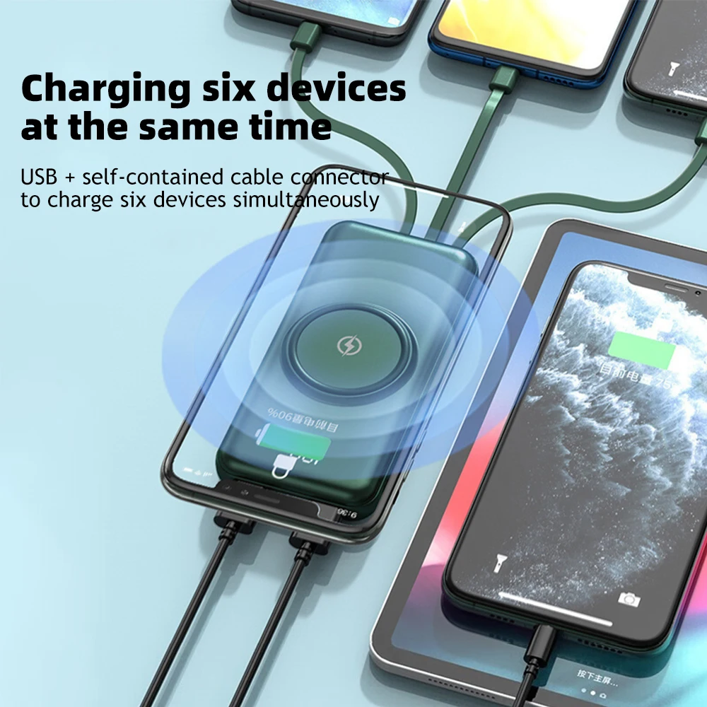 20000mAh Wireless Power Bank Fast Charging Built-in Quad Power Cable Mobile Phone Charger For Iphone 13 14 15 Xiaomi Samsung - Image 4