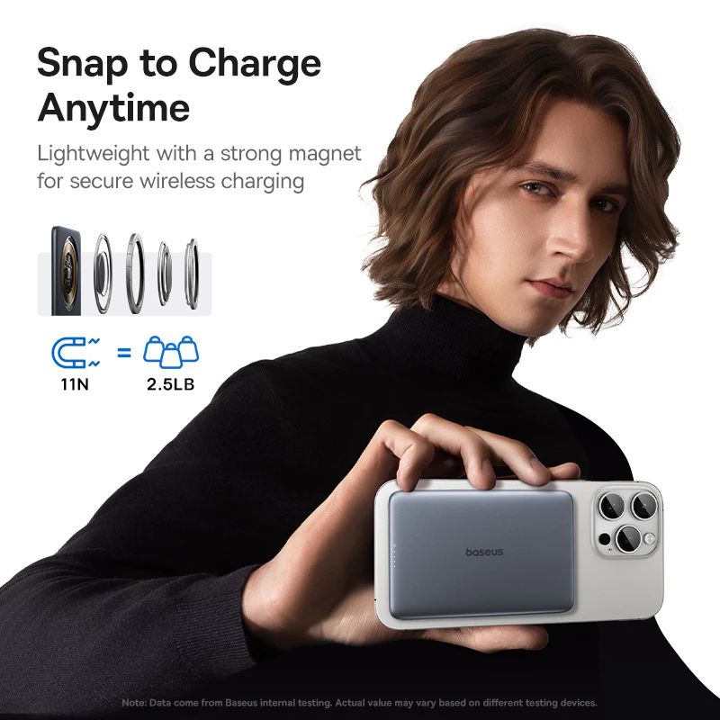 Baseus 5000mAh Magnetic Power Bank 15W Wireless 20W Wired Charging Thin Card-Sized Slim Portable Powerbank for iPhone 17 Samsung - Image 5