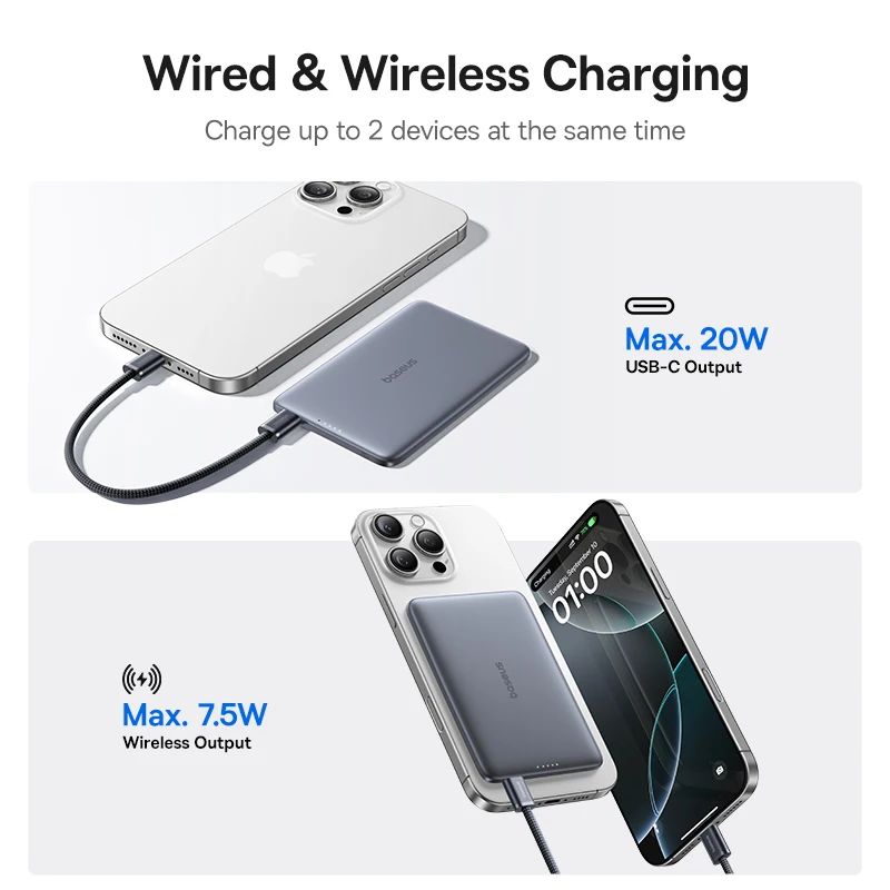 Baseus 5000mAh Magnetic Power Bank 15W Wireless 20W Wired Charging Thin Card-Sized Slim Portable Powerbank for iPhone 17 Samsung - Image 3