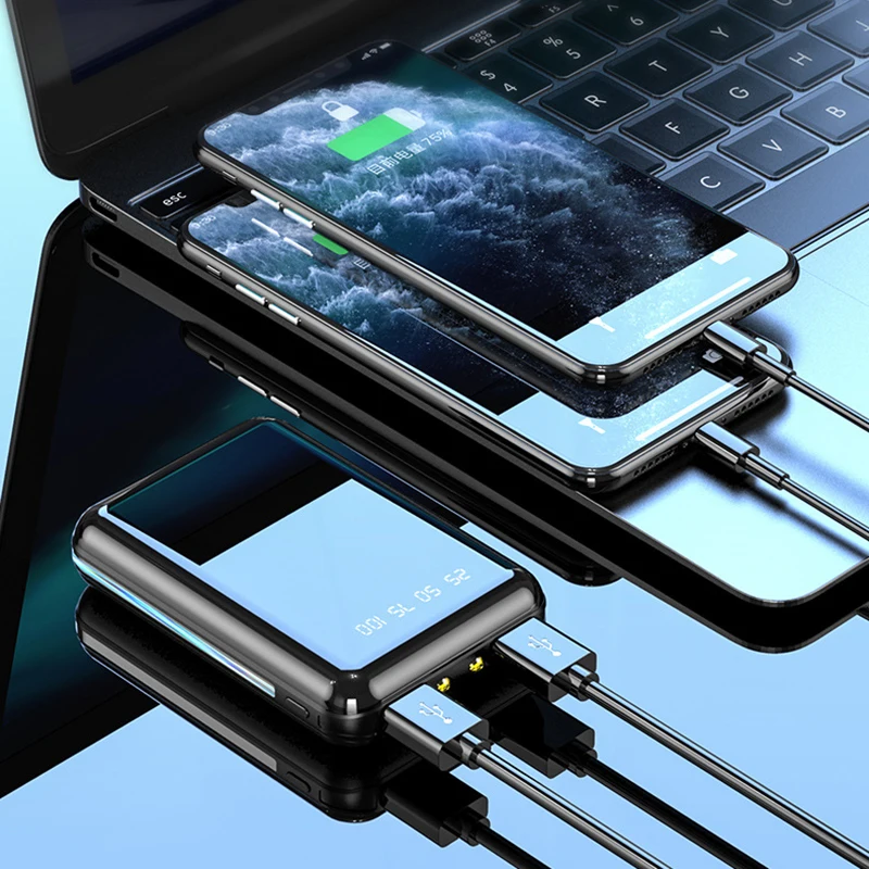 20000mAh Mini Power Bank Portable Charger Mirror Screen LED Digital Powerbank External Battery for iPhone Xiaomi Huawei Samsung - Image 4