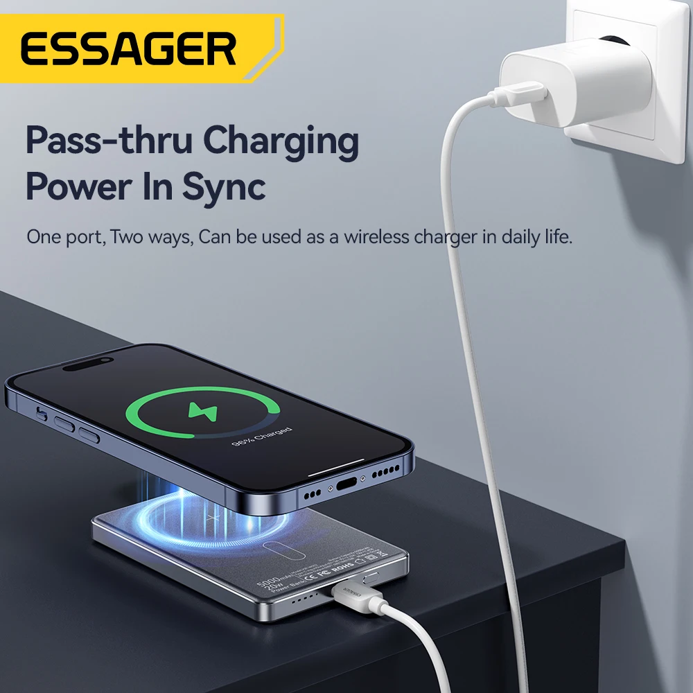 Essager Thin Wireless Power Bank Magnetic 20W 5000mAh Portable Fast Charging External Battery for Magsafe For iPhone 17 16 15 14 - Image 6