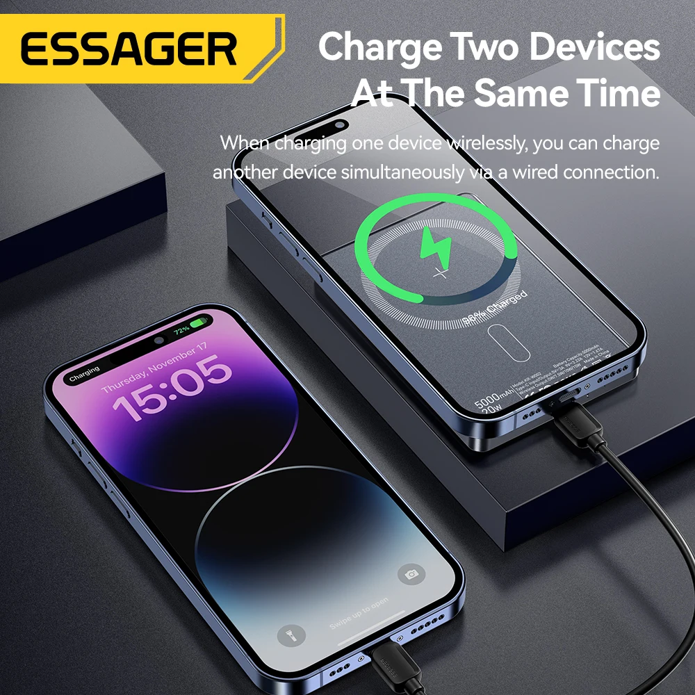 Essager Thin Wireless Power Bank Magnetic 20W 5000mAh Portable Fast Charging External Battery for Magsafe For iPhone 17 16 15 14 - Image 5
