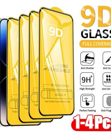 1-4PCS 9D Protective Glass For iPhone 16 15 11 12 13 14 Pro Max 15Plus Screen Protector For iPhone XR X XS MAX Tempered Glass