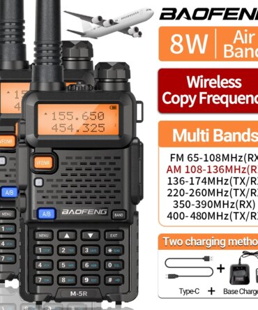 1/2PCS Baofeng M-5R 8W Walkie Talkie Multi Band Type-C Wireless Copy Frequency AM Long Range For UV-5R Two Way Ham Radio