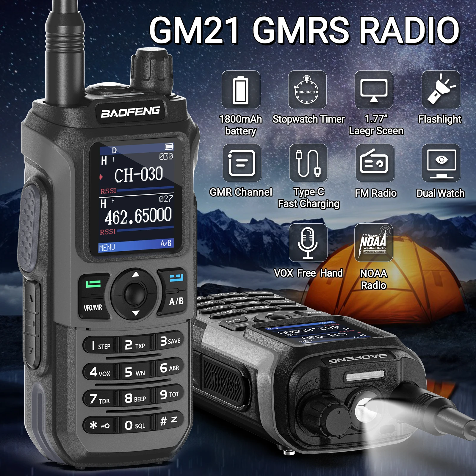 1/2PCS BAOFENG GM-21 PRO Walkie Talkie Wireless Copy Frequency Type-C NOAA Up UV-21 PRO V2 Ham Radio Two Way Radio For Hunting - Image 2