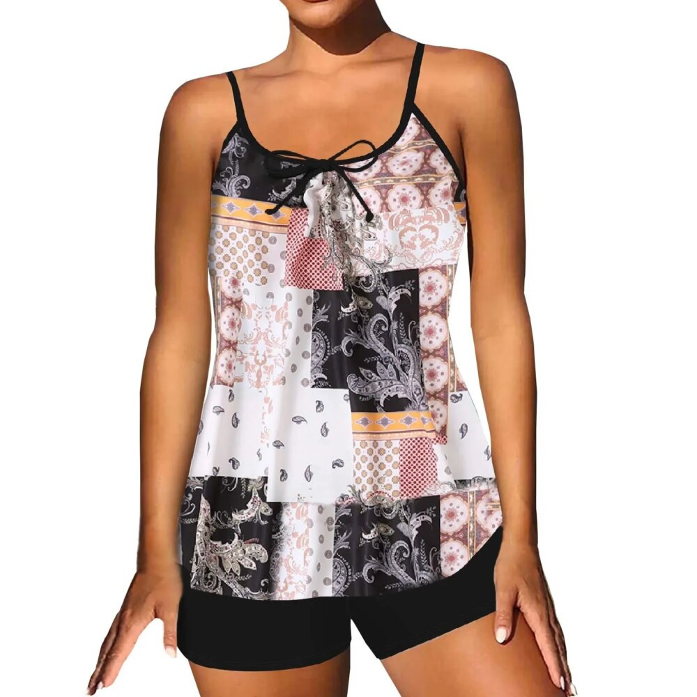 Plus Size Swimsuit Women's Slim Fit Printed Sling Split Bikini Swimsuit (Two Piece) Casual Beach Vacation Swimsuits