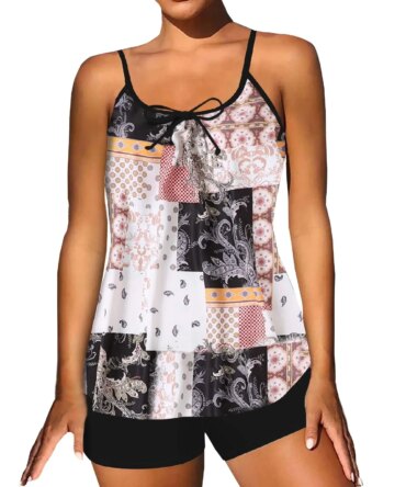 Plus Size Swimsuit Women's  Slim Fit Printed Sling Split Bikini Swimsuit (Two Piece) Casual Beach Vacation Swimsuits