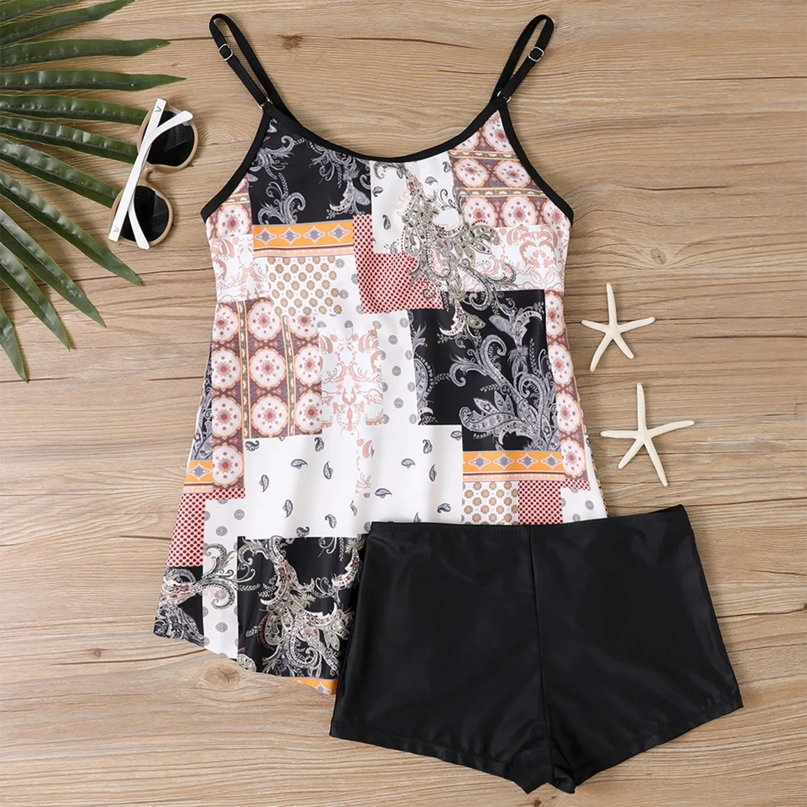 Plus Size Swimsuit Women's Slim Fit Printed Sling Split Bikini Swimsuit (Two Piece) Casual Beach Vacation Swimsuits - Image 2