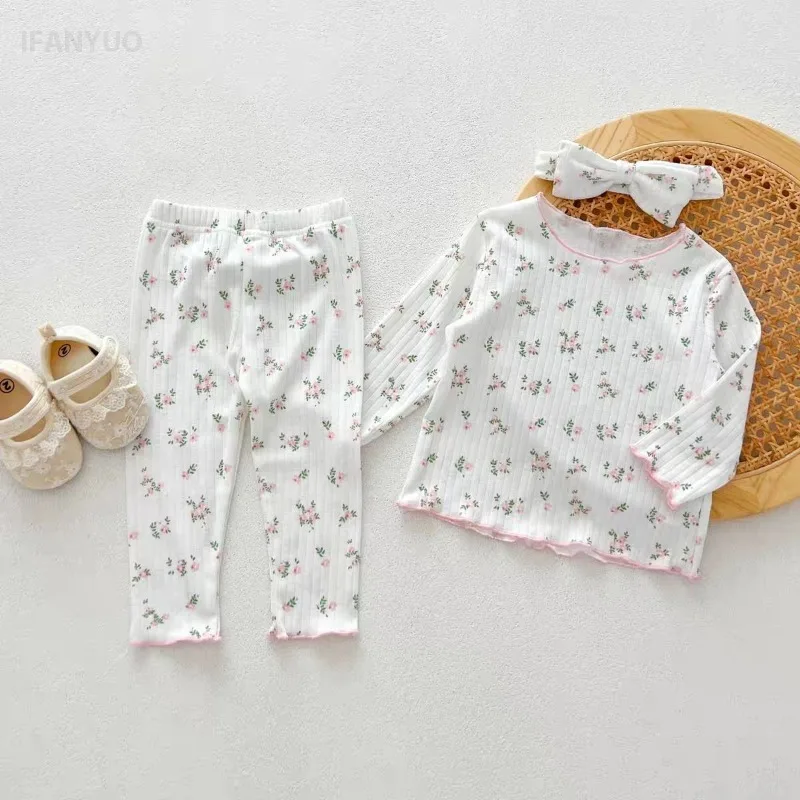 1-7T Baby Girl's 2025 Autumn New Pajama Set Floral Print Casual Two-piece Girls Long Sleeve Shirt and Pants Children's Clothing - Image 3