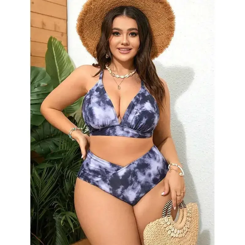Blunt Style Plus Size Split Swimsuit for Women, Bikini, New Tight Fit Gathered High Waisted Beach Swimsuit for Women Y2k