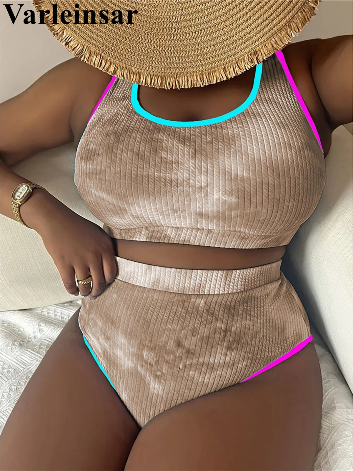 0XL - 4XL New Tie Dye Bikini Large Size Swimwear Plus Size Women Swimsuit Female Two-pieces Bikini set Bather Bathing Suit V5948 - Image 6