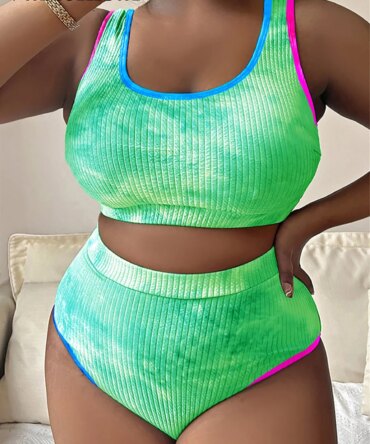 0XL - 4XL New Tie Dye Bikini Large Size Swimwear Plus Size Women Swimsuit Female Two-pieces Bikini set Bather Bathing Suit V5948