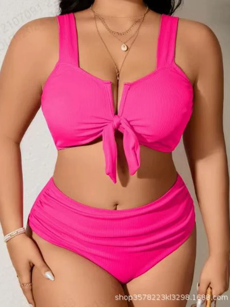 Women's Swimsuit 2025 Plus Size Ribbed Bikinis Sets Two Piece High Waist Black Tummy Control Bathing Suit Swimwear - Image 4