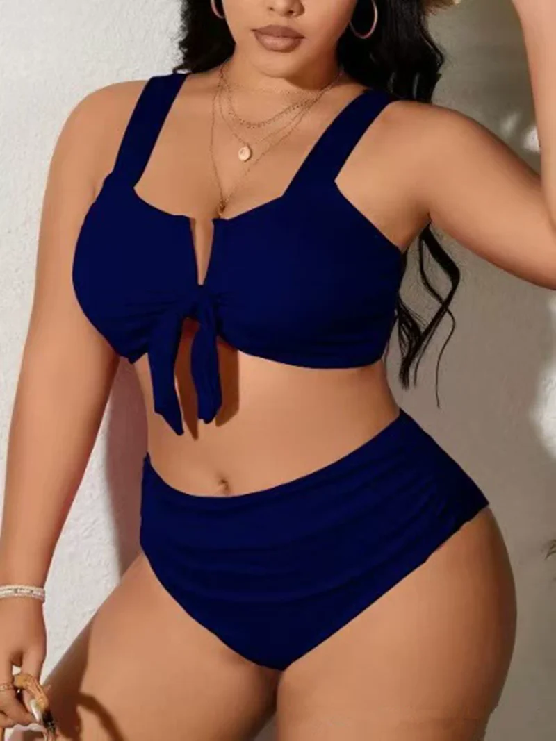 Women's Swimsuit 2025 Plus Size Ribbed Bikinis Sets Two Piece High Waist Black Tummy Control Bathing Suit Swimwear - Image 5