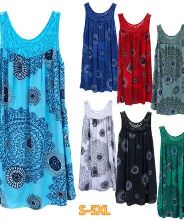 Women's clothing summer sleeveless camisole dress lace print sleeveless large swing loose  dress long skirt plus size