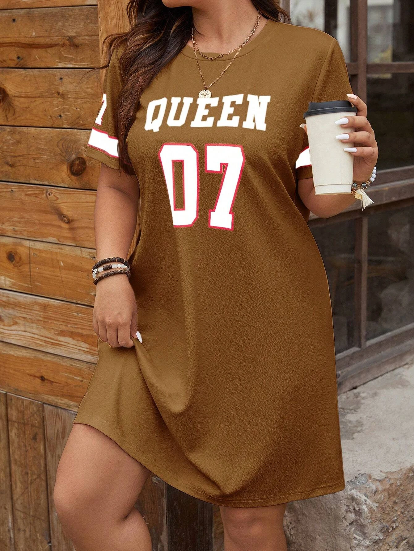 Plus Size Women's Summer Music Festival Pattern Sporty Casual Letter Print Fashionable 07 Printed Jersey Tenniscore Dress - Image 4