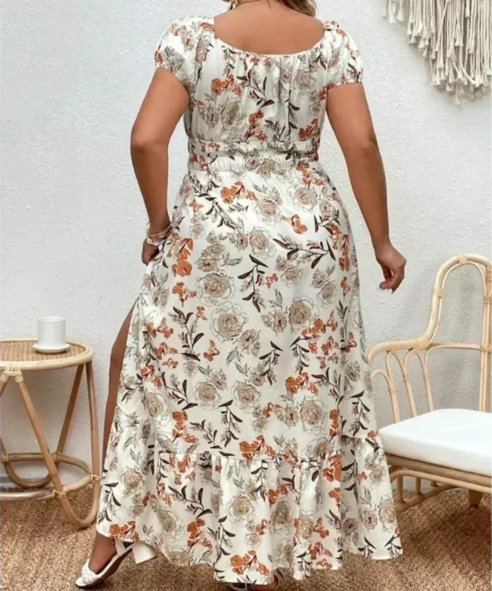 Plus Size Women 1XL-5XL Suitable for Outdoor Flower Casual Long Party Dress Women Fashion Print Loose Summer Dress - Image 6