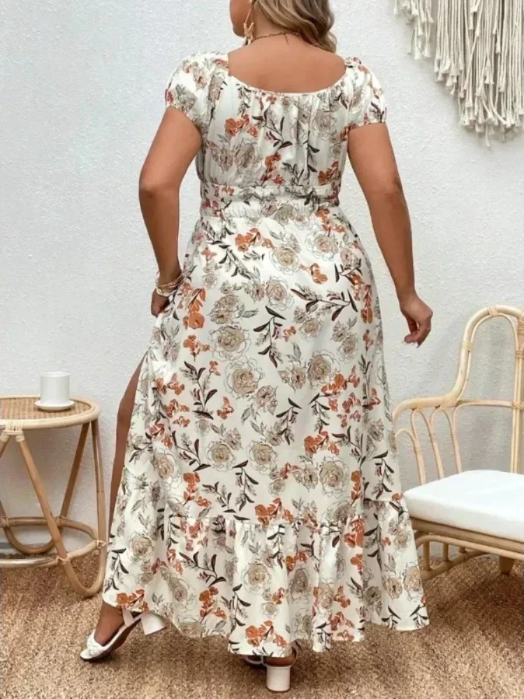 Plus Size Women 1XL-5XL Suitable for Outdoor Flower Casual Long Party Dress Women Fashion Print Loose Summer Dress - Image 4