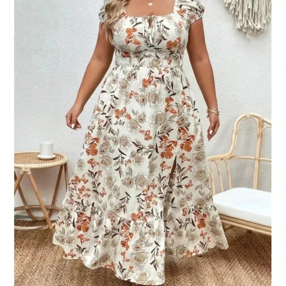 Plus Size Women 1XL-5XL Suitable for Outdoor Flower Casual Long Party Dress Women Fashion Print Loose Summer Dress